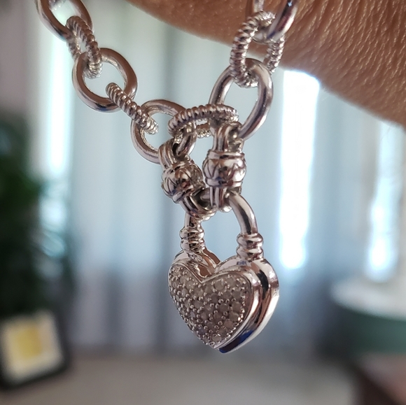925 Sterling silver necklace & bracelet set. .09TW diamonds in each locket. - Picture 3 of 8